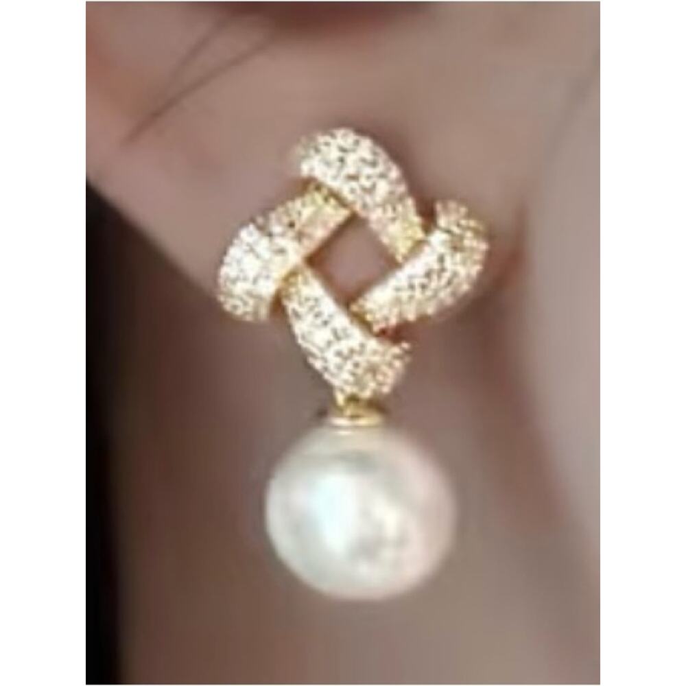 Pearl and Rhinestone Earrings* - Picture 2 of 2